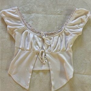 Garage Cream Tie-Front Ribbed Crop Top